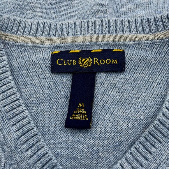 Club Room V-Neck Blue & Gray Argyle Sweater Vest Ribbed Trim Mens Medium - Picture 3 of 4